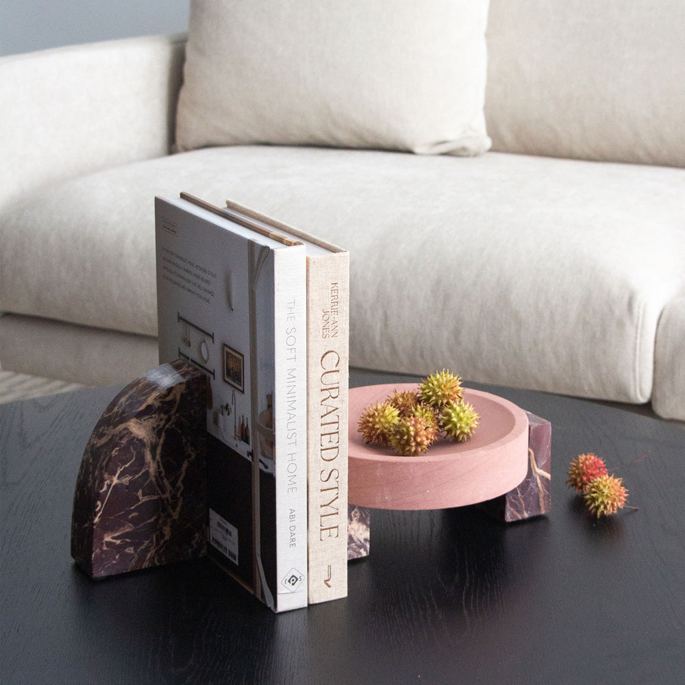 Rufus Curve Bookends, Cherry Marble - Set of 2