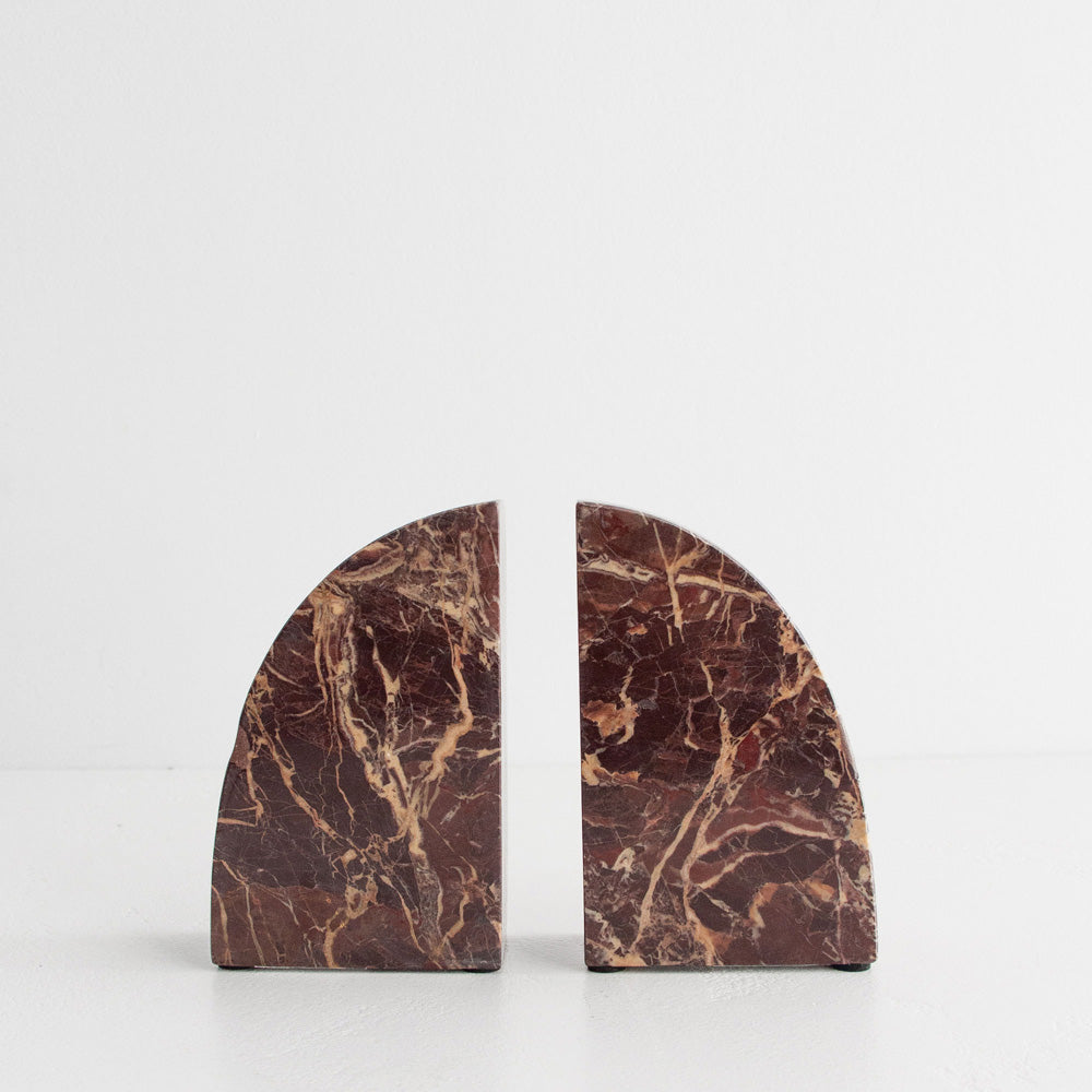 Rufus Curve Bookends, Cherry Marble - Set of 2