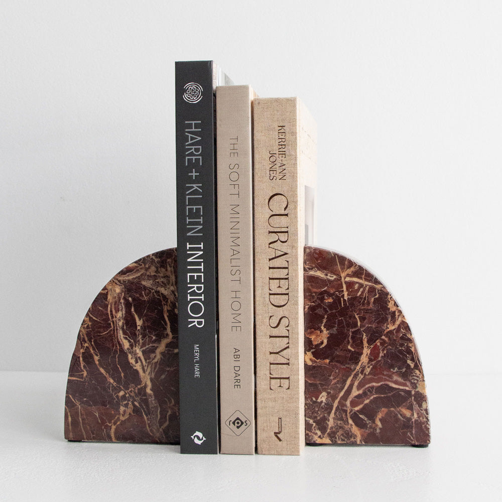 Rufus Curve Bookends, Cherry Marble - Set of 2