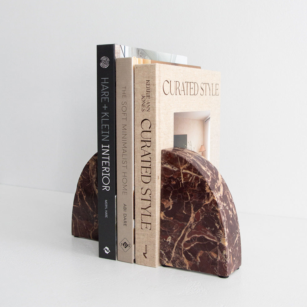 Rufus Curve Bookends, Cherry Marble - Set of 2