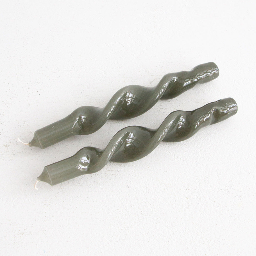 Twisted Candle Set of 2 - Green