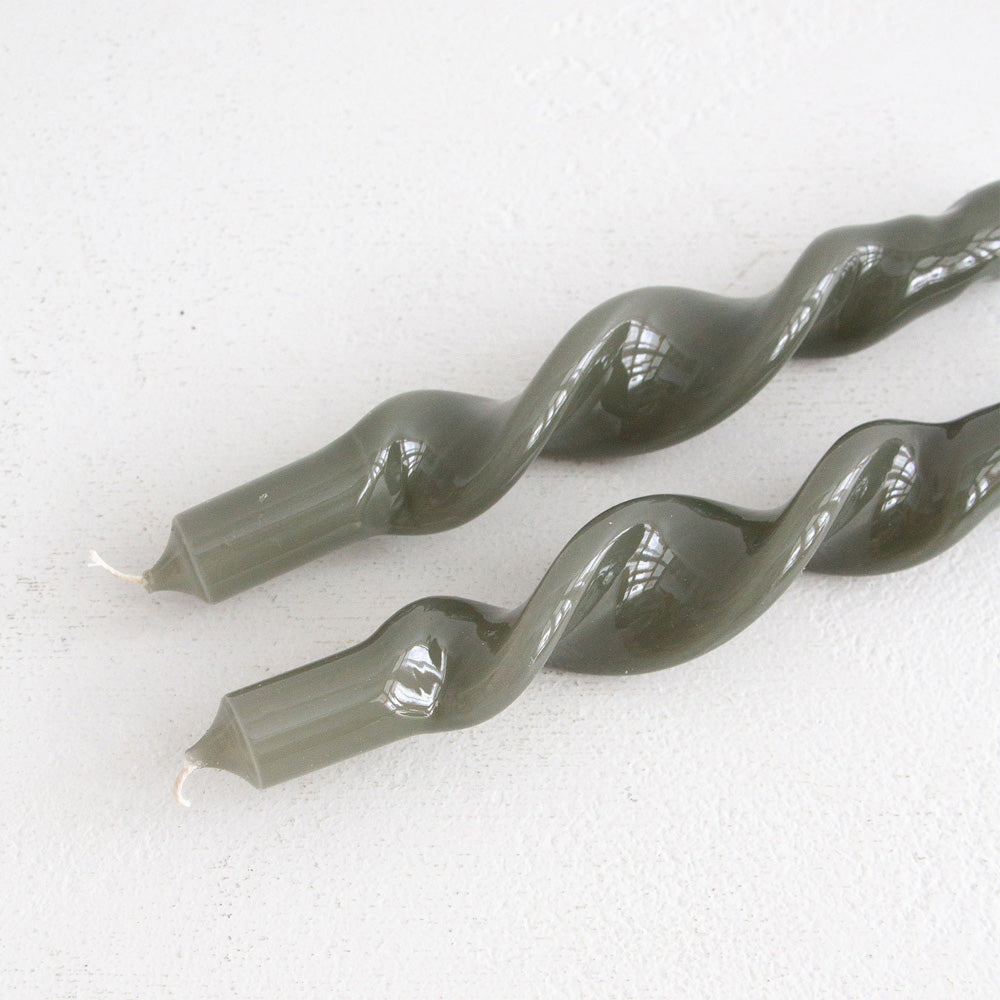 Twisted Candle Set of 2 - Green