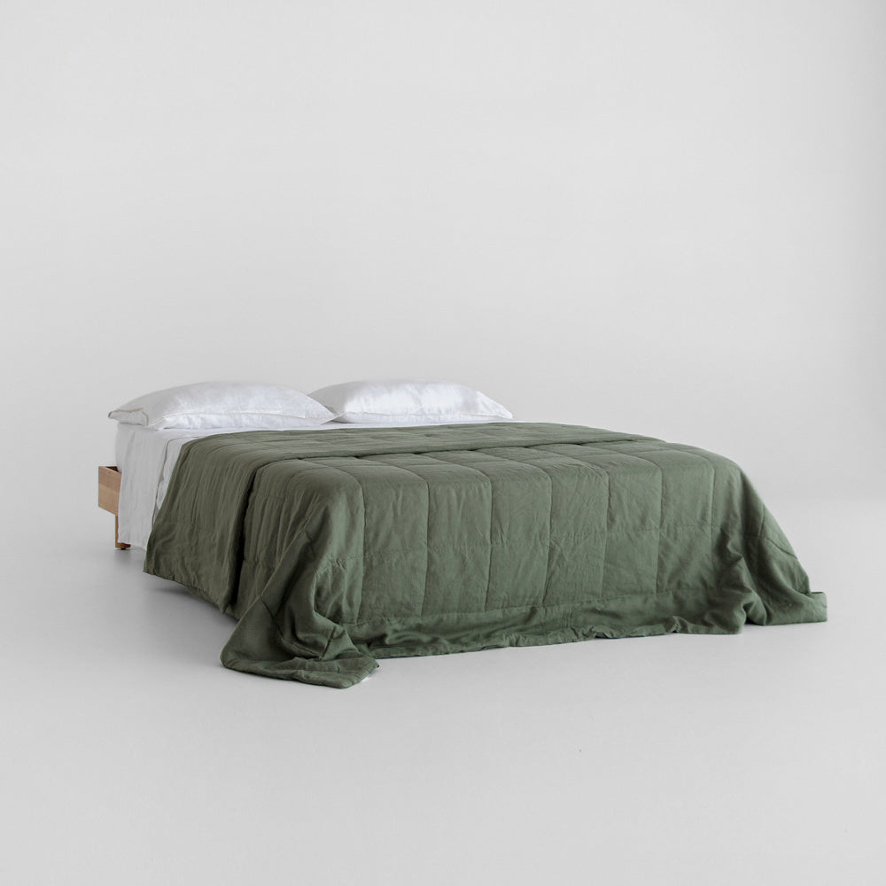 Linen Quilted Bedcover  - Rosemary
