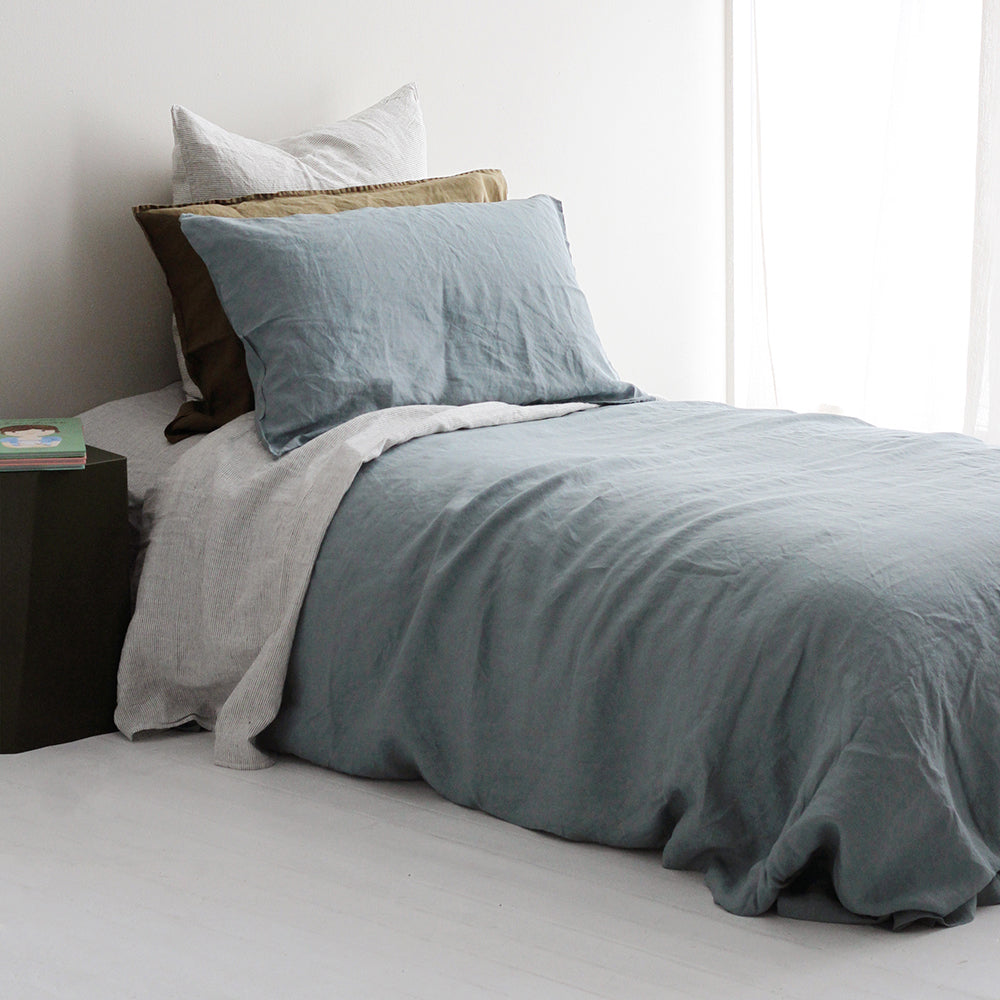 Linen Duvet Set - Lake, King Single