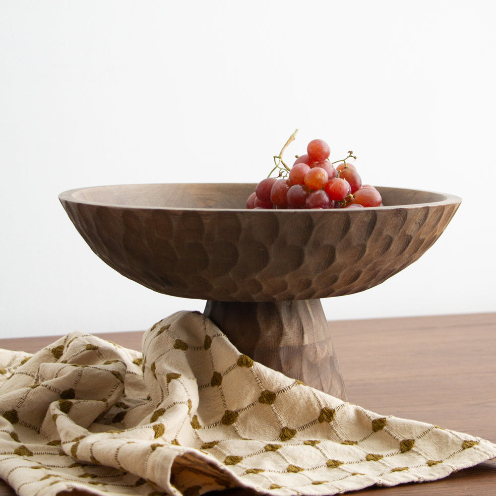 Carved Walnut Pedestal Bowl