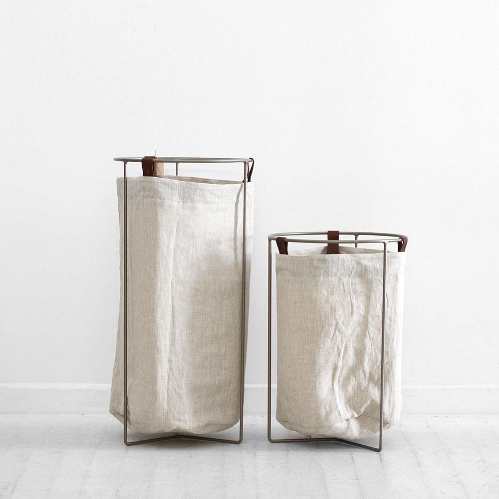 Oatmeal Linen Laundry Basket - Champagne Frame