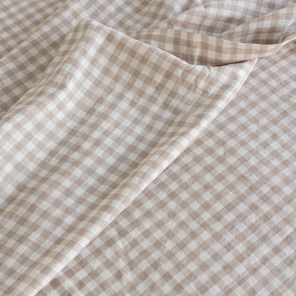 European Linen Flat Sheet - Natural Small Gingham