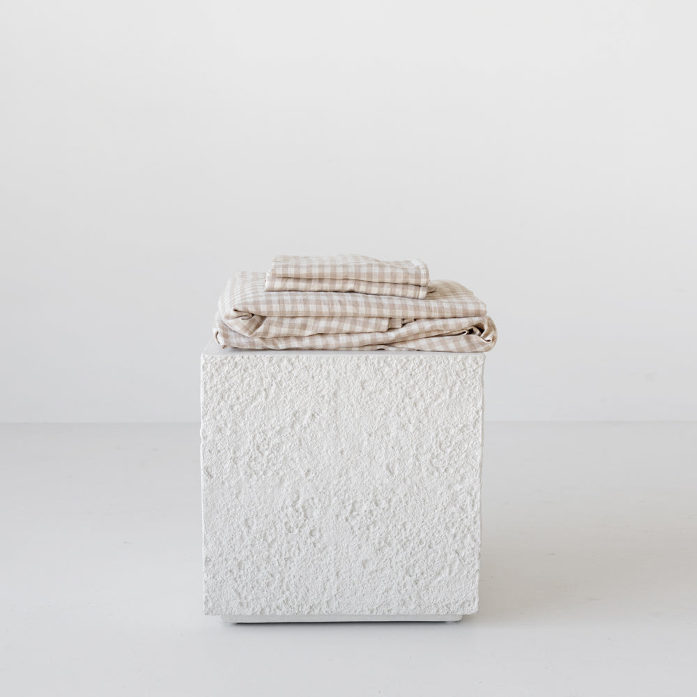 European Linen Flat Sheet - Natural Small Gingham