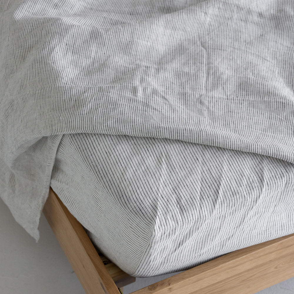 European Linen Fitted Sheet - Pinstripe