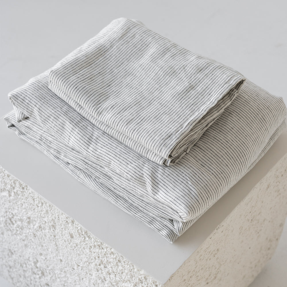 European Linen Flat Sheet - Pinstripe
