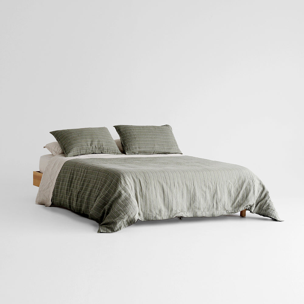 European Linen Duvet Cover - Rosemary Dual Stripe