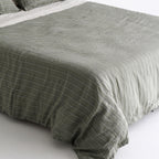 European Linen Duvet Cover - Rosemary Dual Stripe