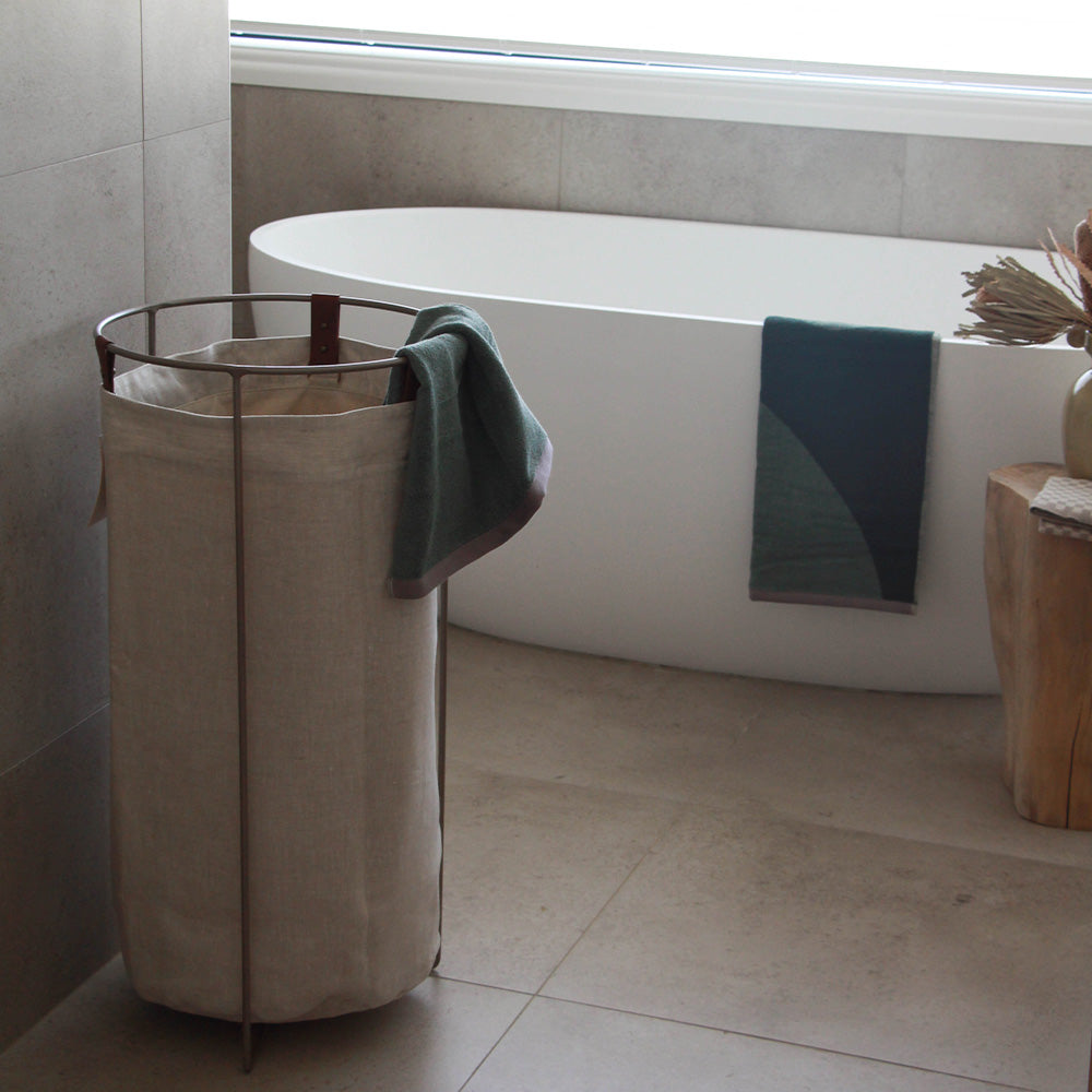 Oatmeal Linen Laundry Basket - Champagne Frame